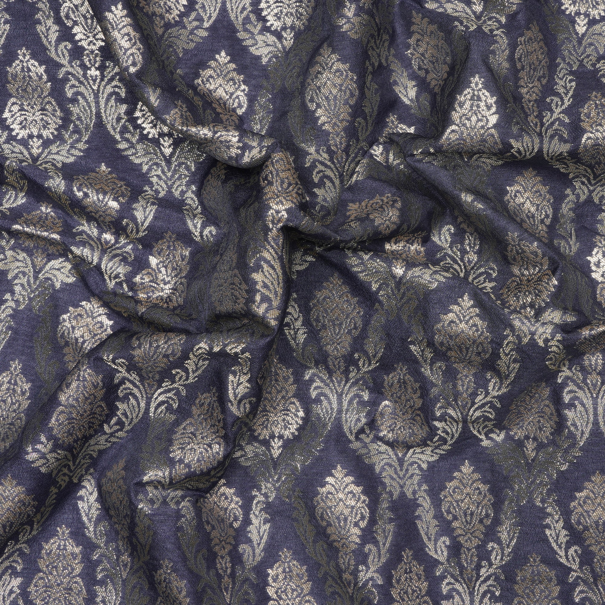 Bleached Denim All Over Floral Pattern Blended Banarasi Brocade Fabric