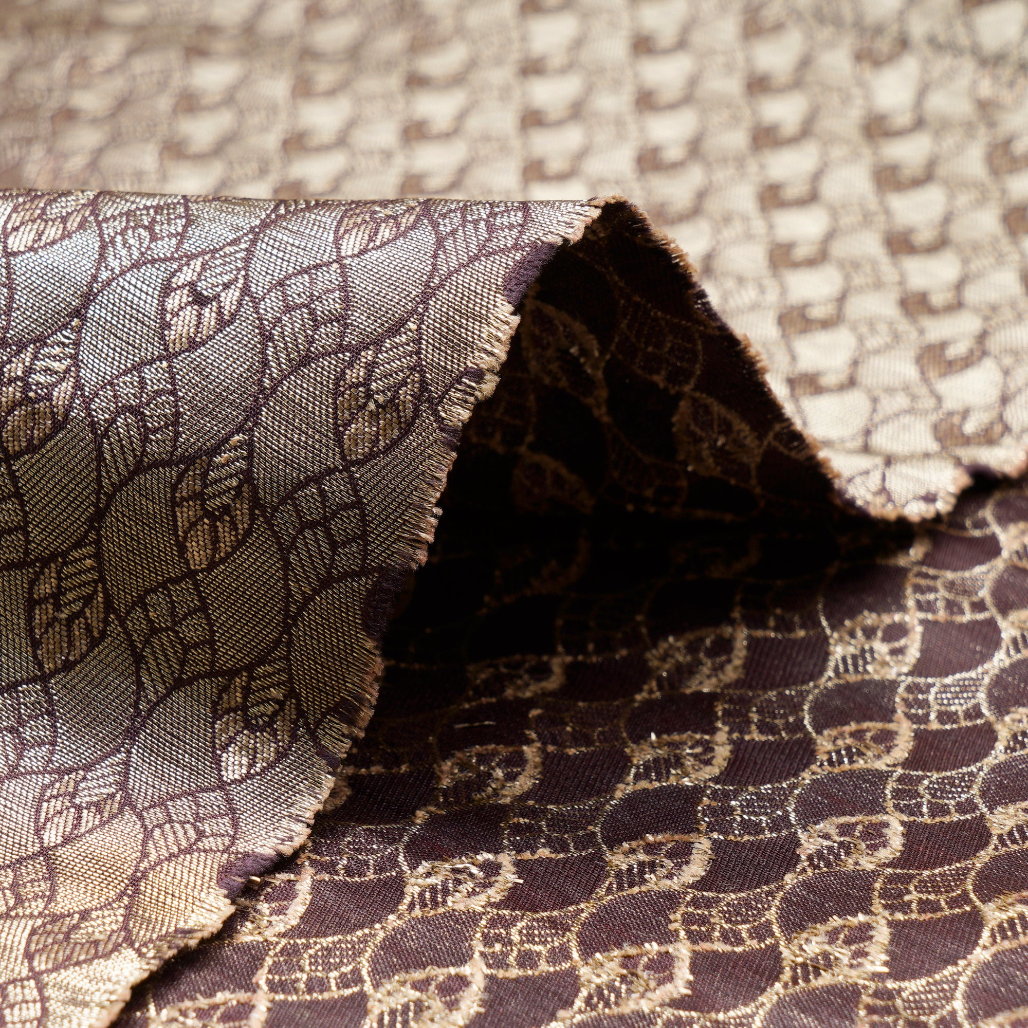 Deep Purple All Over Pattern Blended Banarasi Brocade Fabric