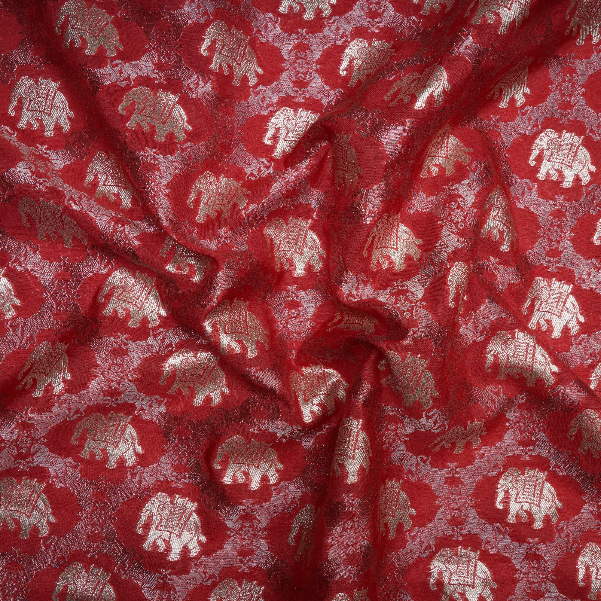 Red Traditional Pattern Blended Banarasi Brocade Fabric