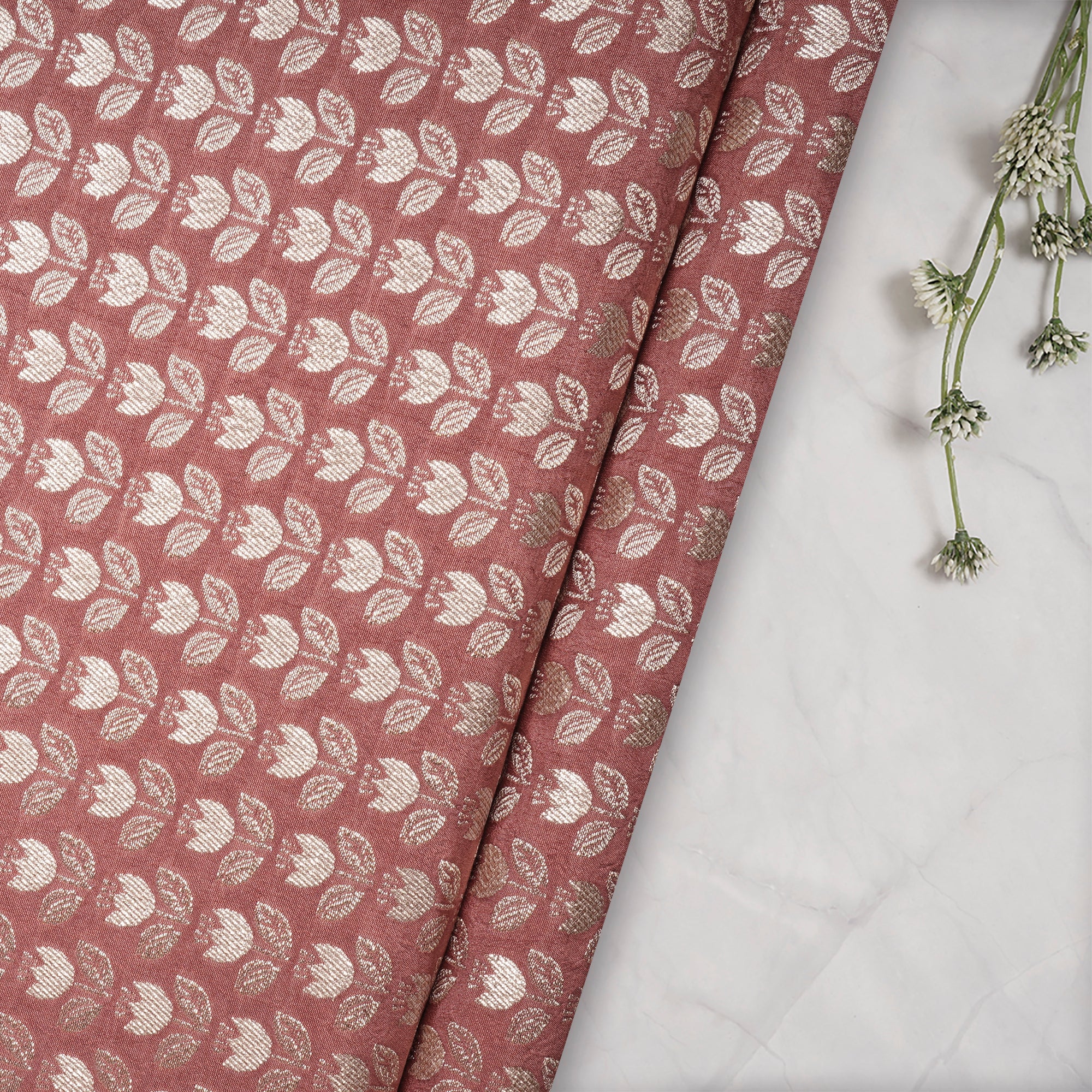 Canyon Clay Floral Booti Pattern Blended Banarasi Brocade Fabric