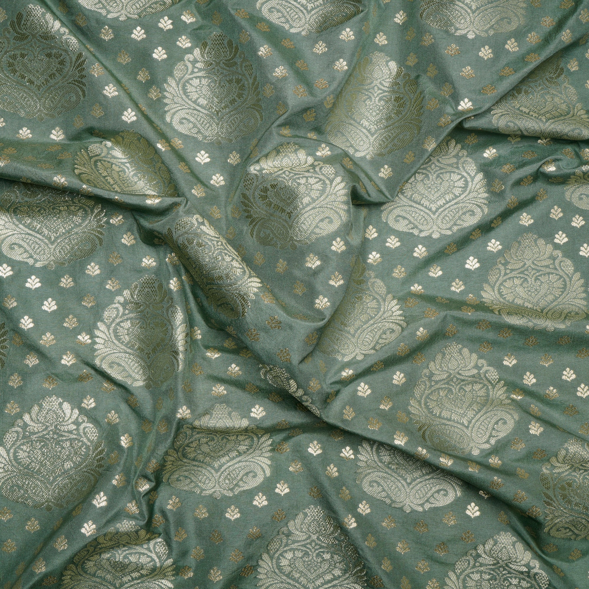 Mint Green Floral Booti Pattern Blended Banarasi Brocade Fabric