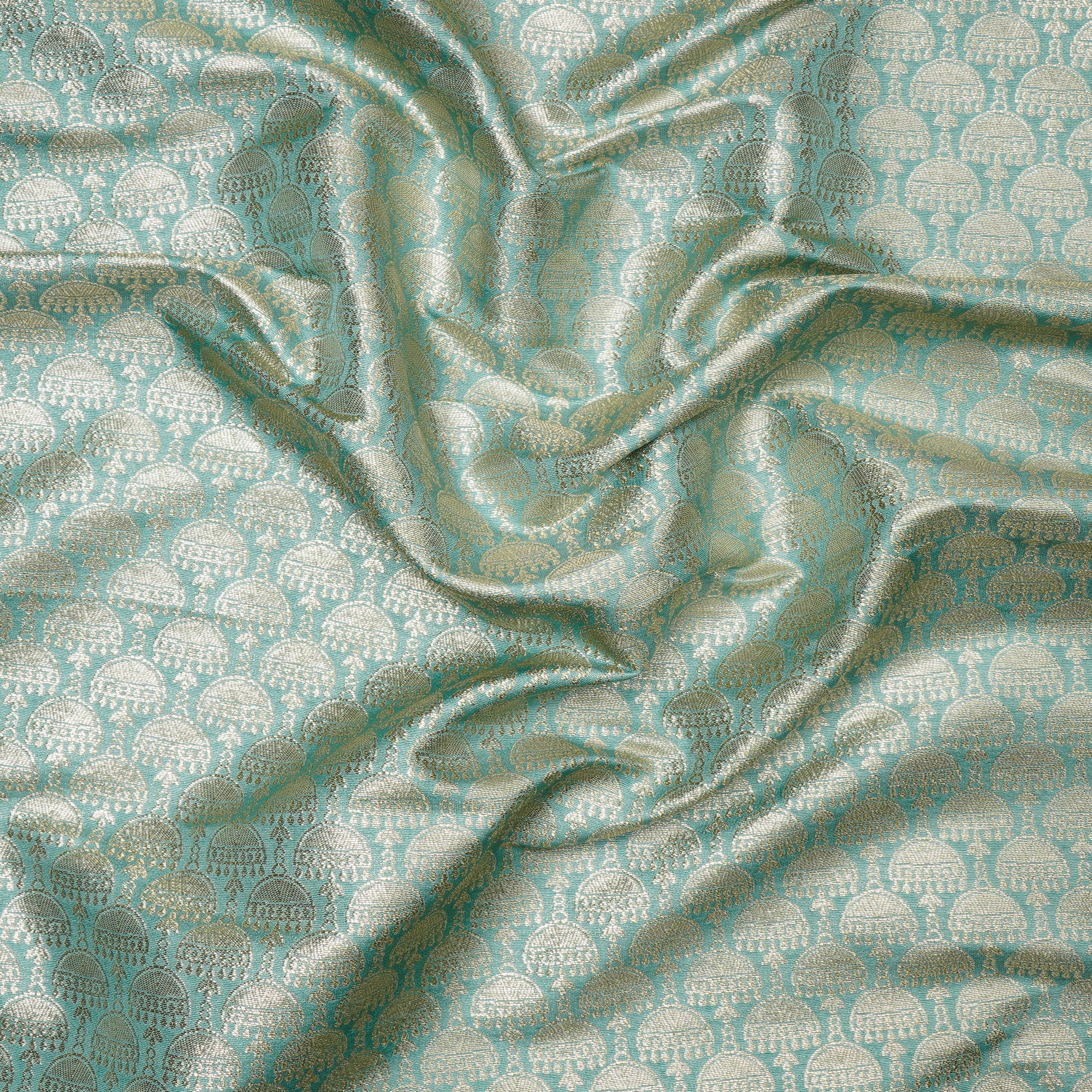 Mist Green All Over Pattern Blended Banarasi Brocade Fabric