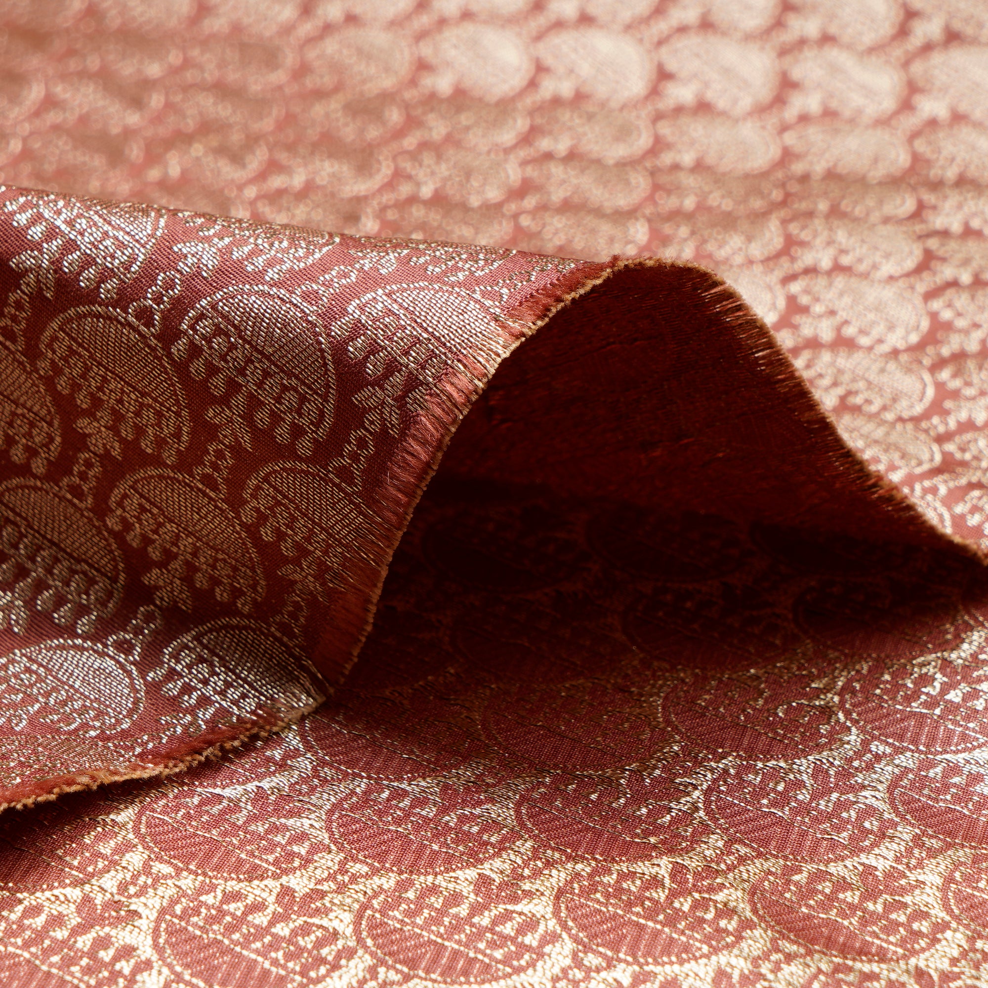 Dusted Clay All Over Pattern Blended Banarasi Brocade Fabric