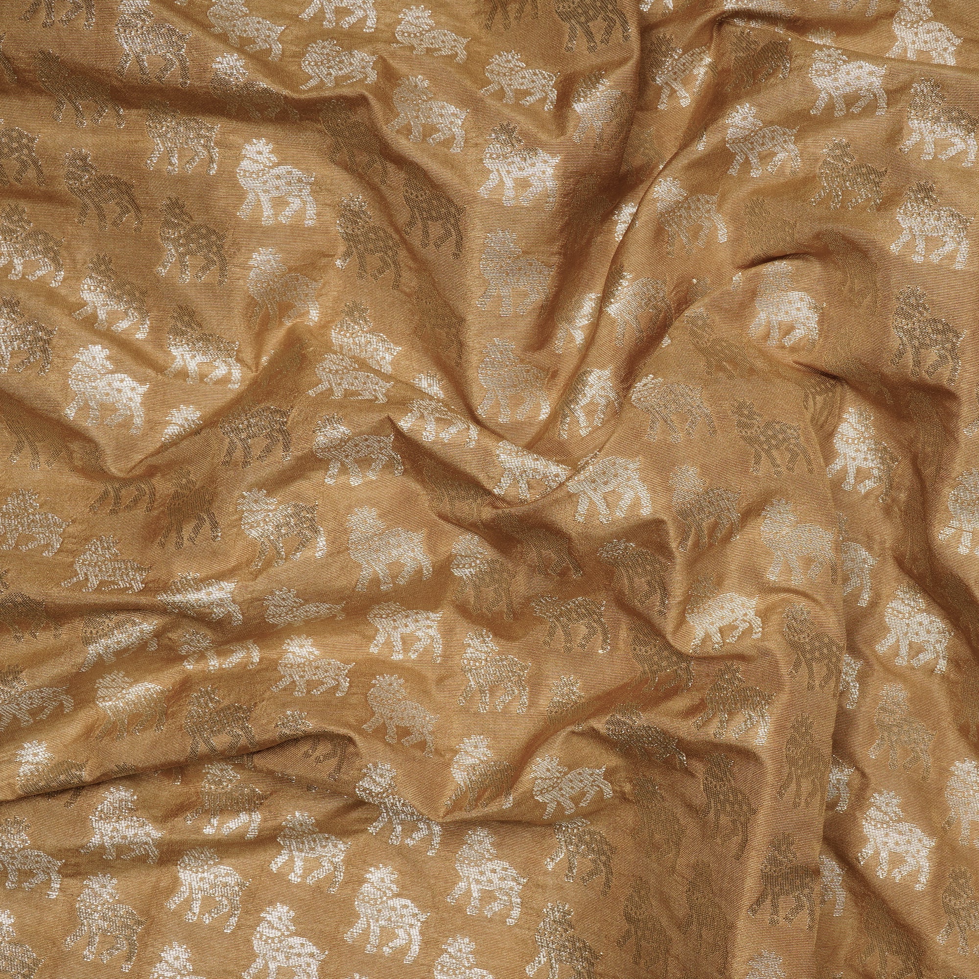 Mustard Animal Pattern Blended Banarasi Brocade Fabric