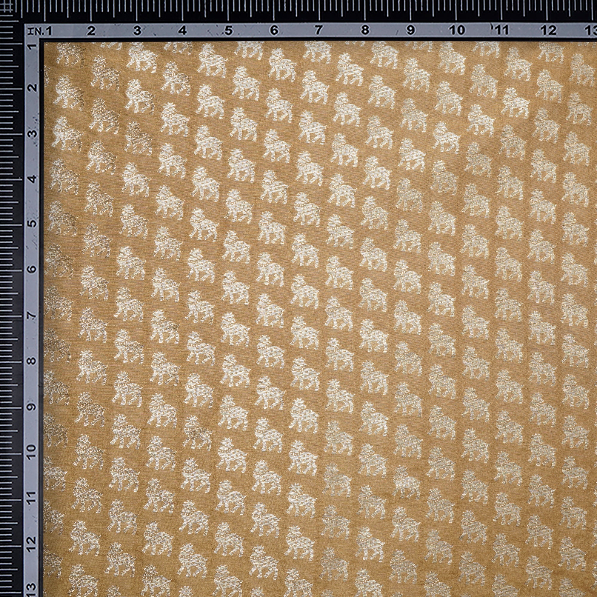 Mustard Animal Pattern Blended Banarasi Brocade Fabric