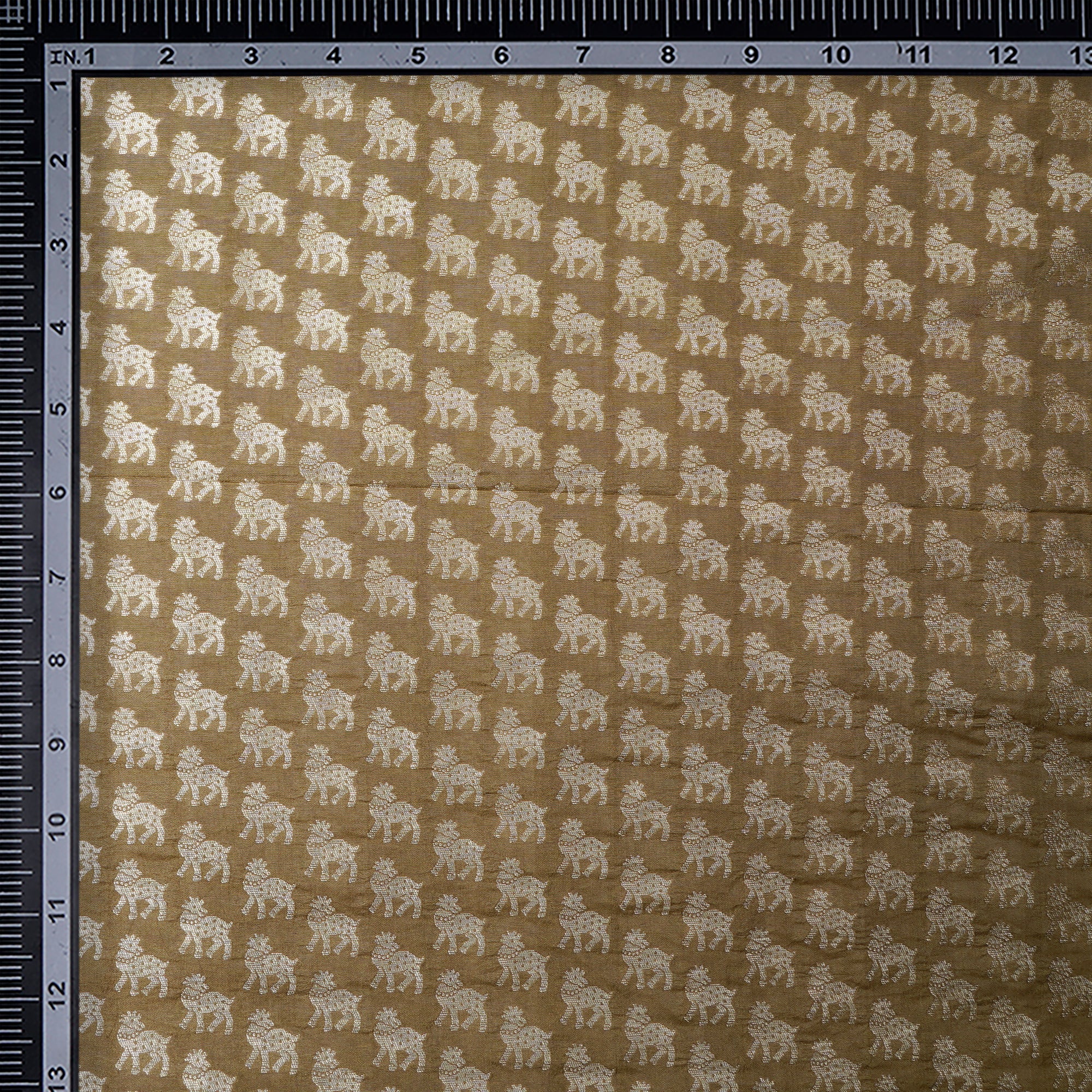 Dull Gold Animal Pattern Blended Banarasi Brocade Fabric