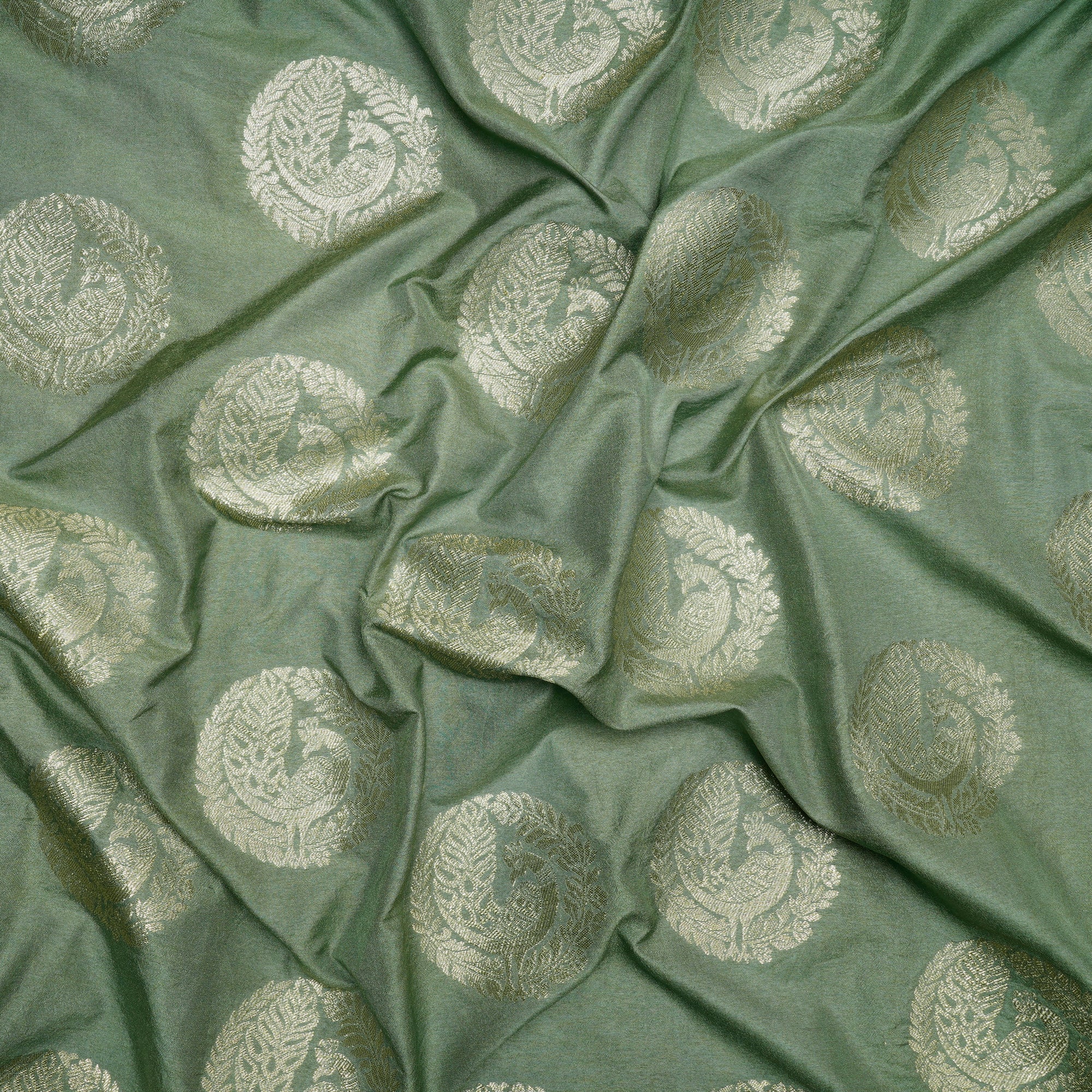 Mint Green Floral Booti Pattern Blended Banarasi Brocade Fabric