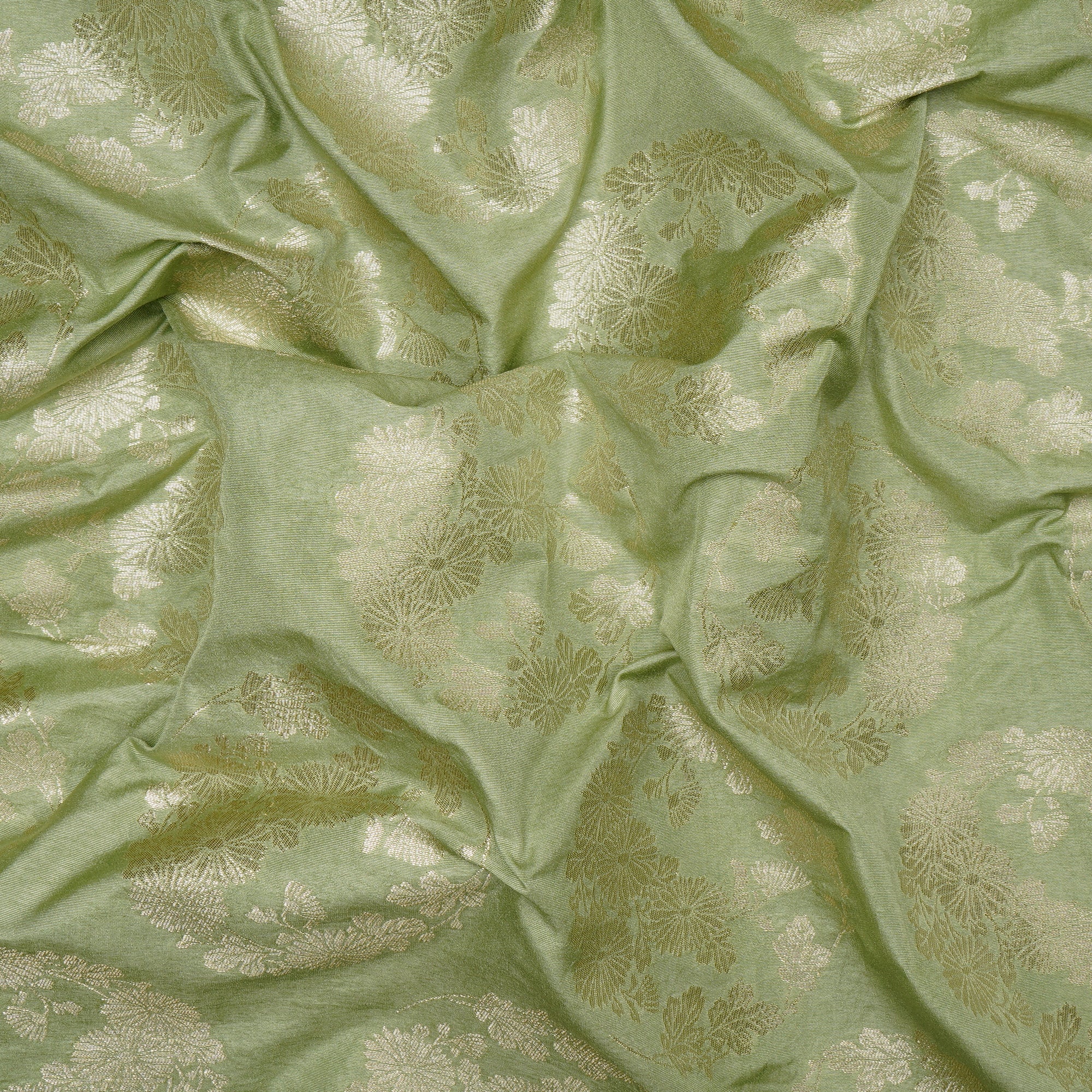 Forest Shade Floral Booti Pattern Blended Banarasi Brocade Fabric