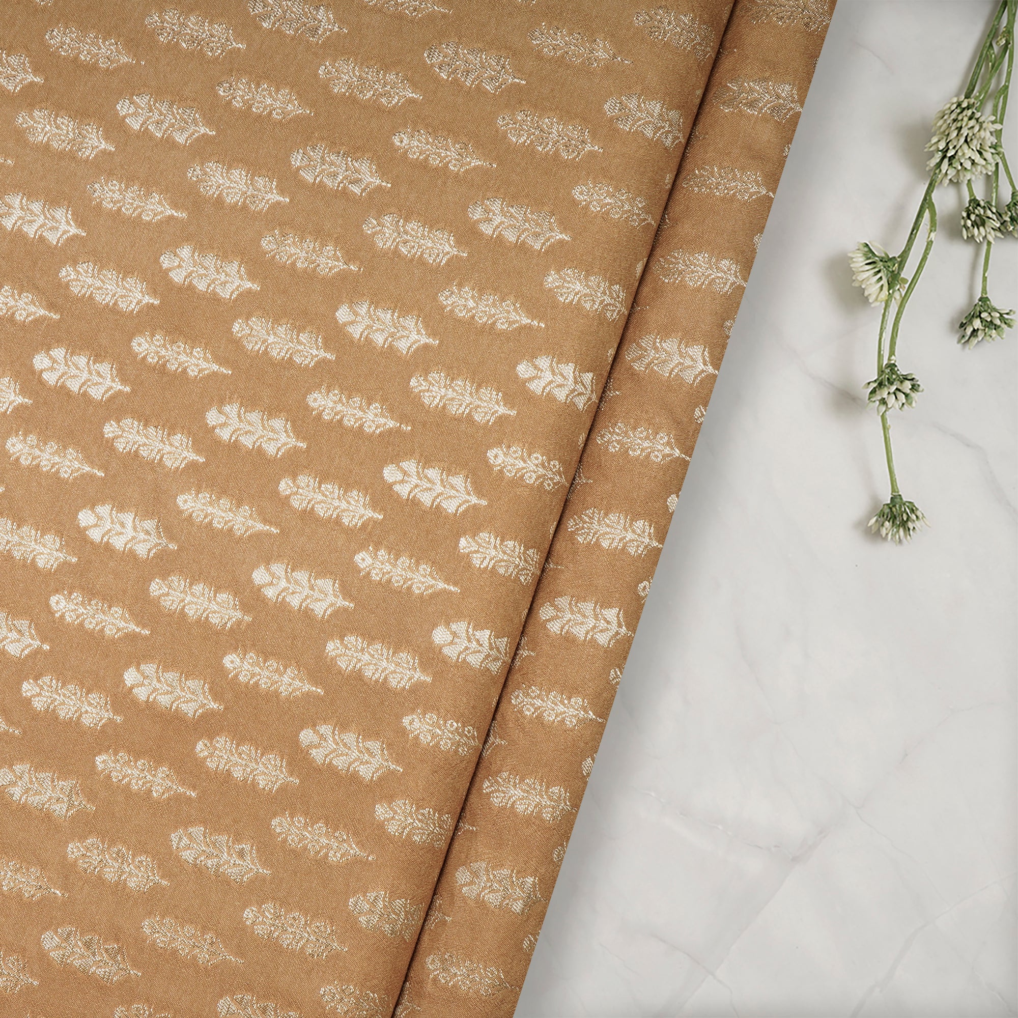 Mustard Floral Booti Pattern Blended Banarasi Brocade Fabric