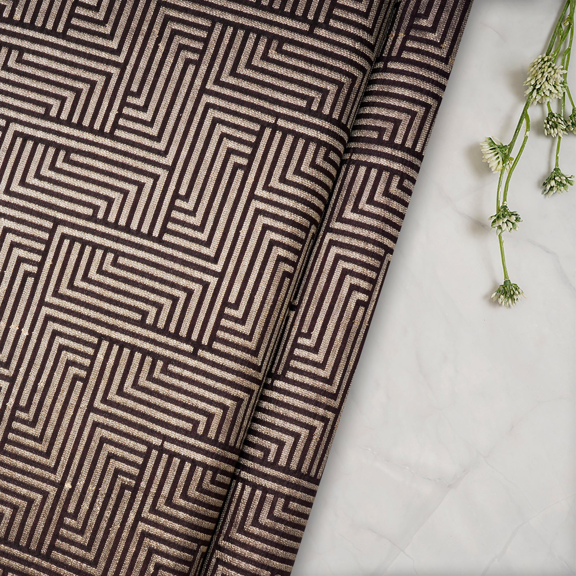 Plum Wine Geometric Pattern Blended Banarasi Brocade Fabric