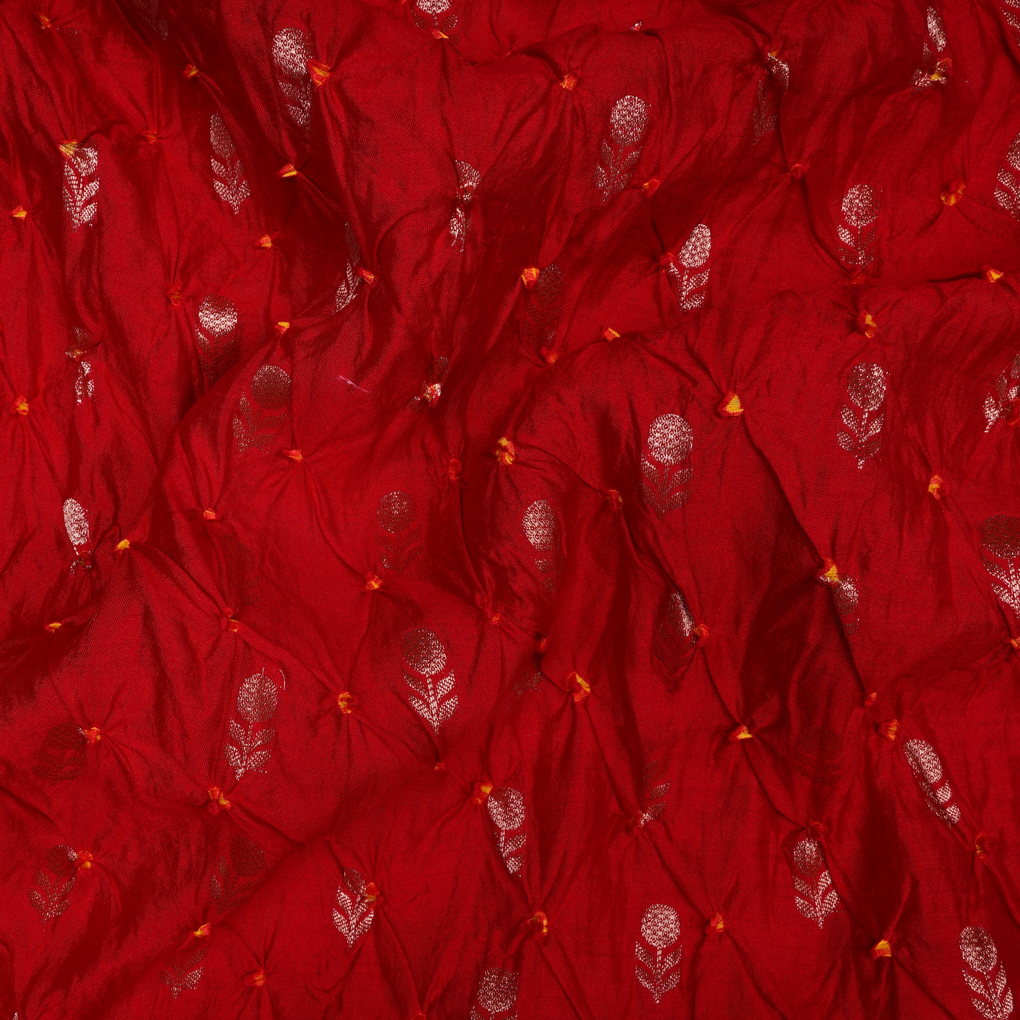 Red Natural Dye Bandhni pattern Chiniya Jari Silk Fabric
