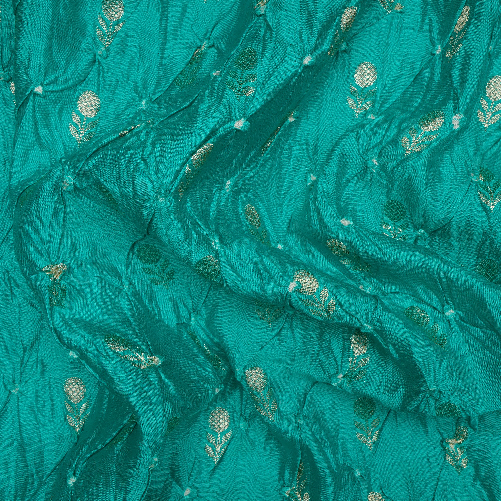 Bright Aqua Natural Dye Bandhni pattern Chiniya Jari Silk Fabric