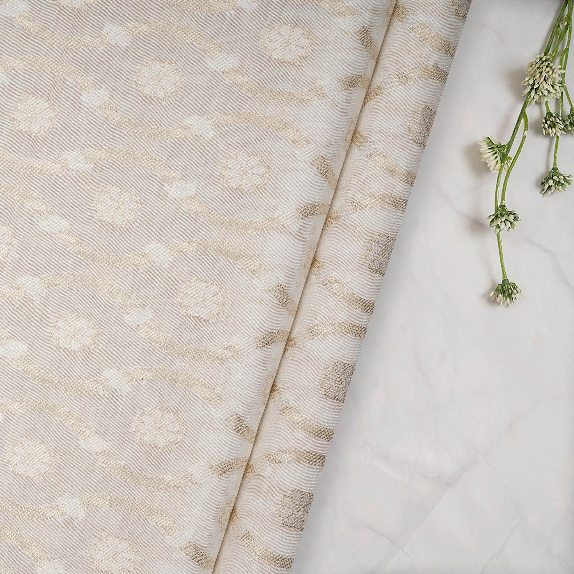 Off-White Silver Dyeable Fancy Chanderi Jacquard Fabric