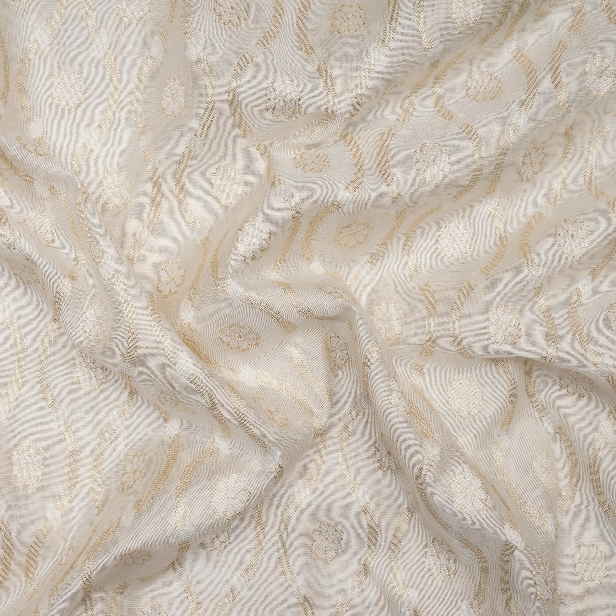Off-White Silver Dyeable Fancy Chanderi Jacquard Fabric