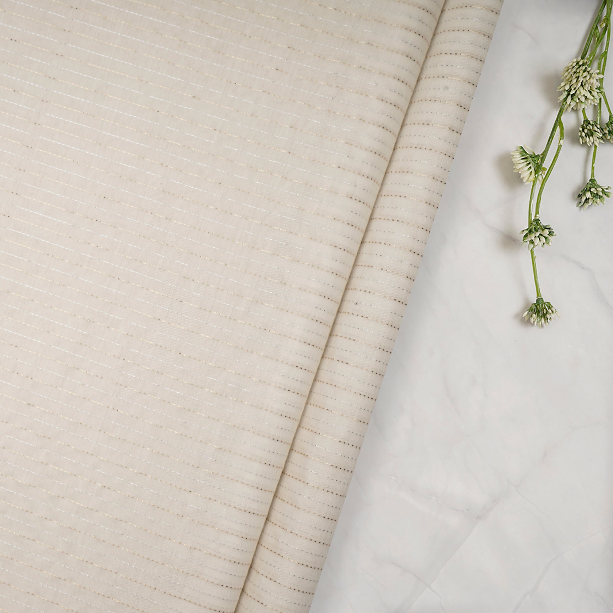 Off-White Silver Dyeable Fancy Chanderi Jacquard Fabric