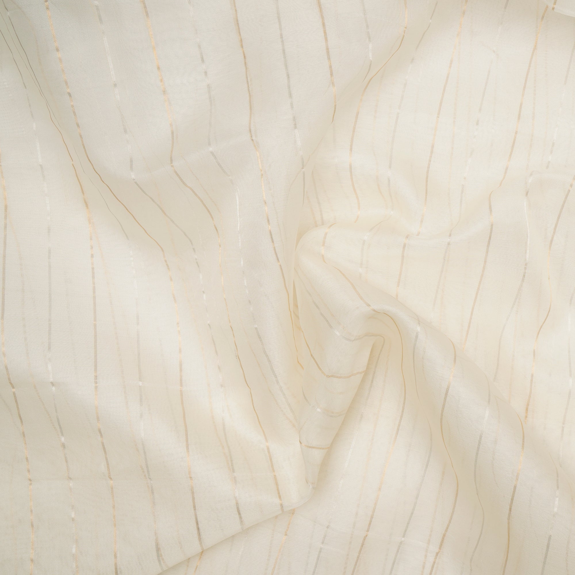 Off-White Stripe Pattern Handwoven Fancy Organza Silk Fabric