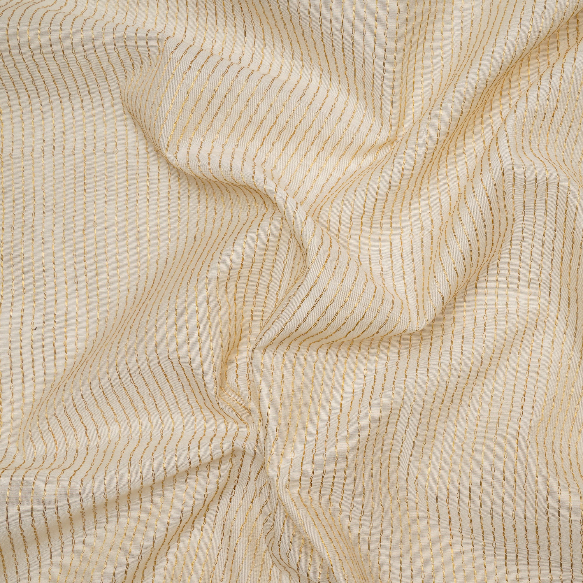 Off-White Dyeable Stripe Pattern Fancy Handwoven Cotton Jari Fabric