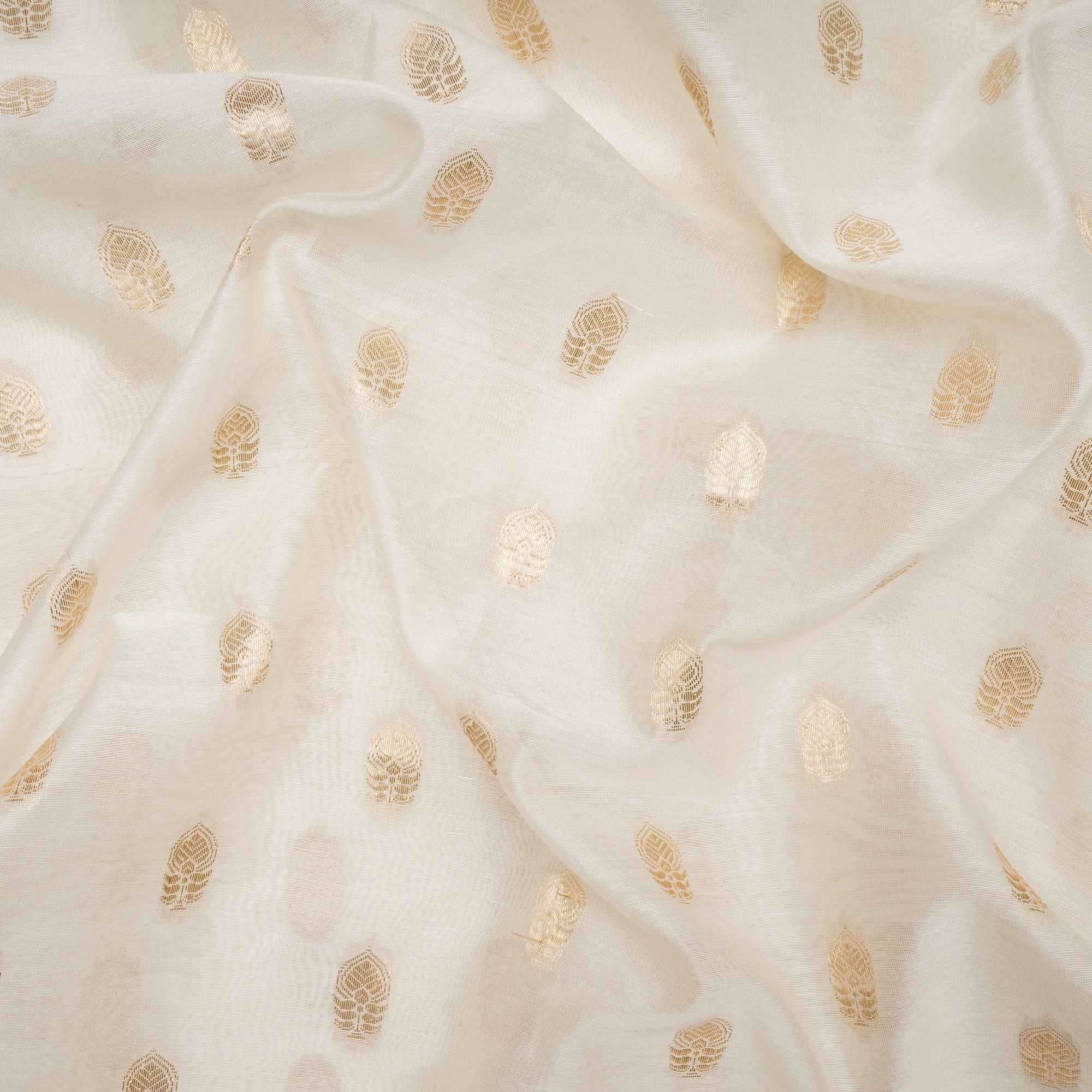 Off-White Dyeable Booti Pattern Handwoven Gold Zari Chanderi Jacquard Fabric