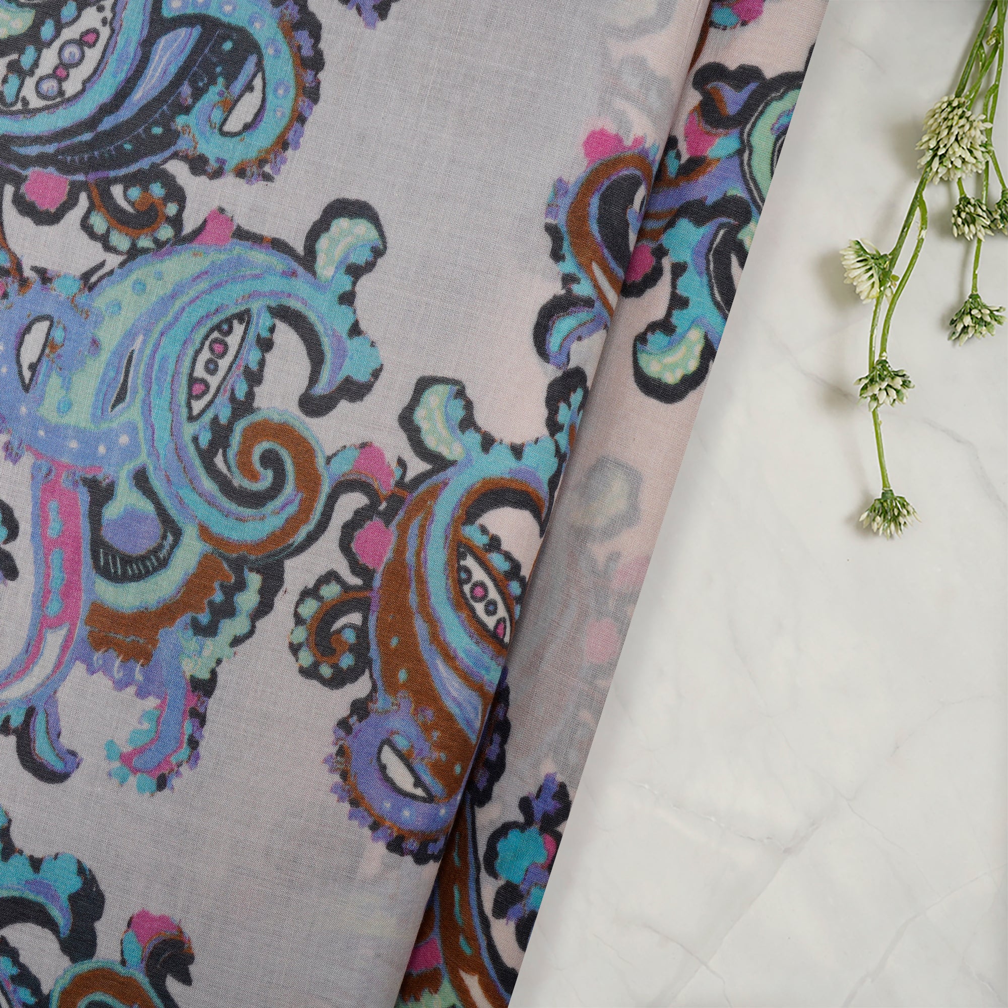 Multi Color Digital Printed Tussar Chanderi Fabric