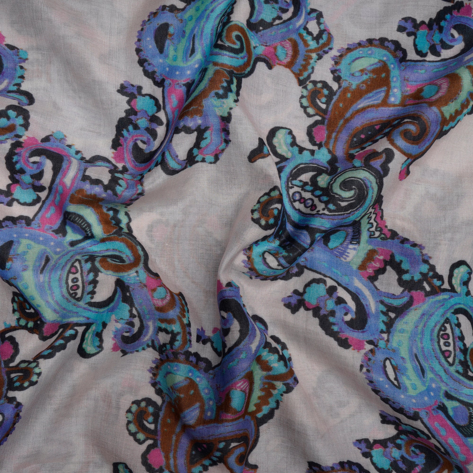 Multi Color Digital Printed Tussar Chanderi Fabric