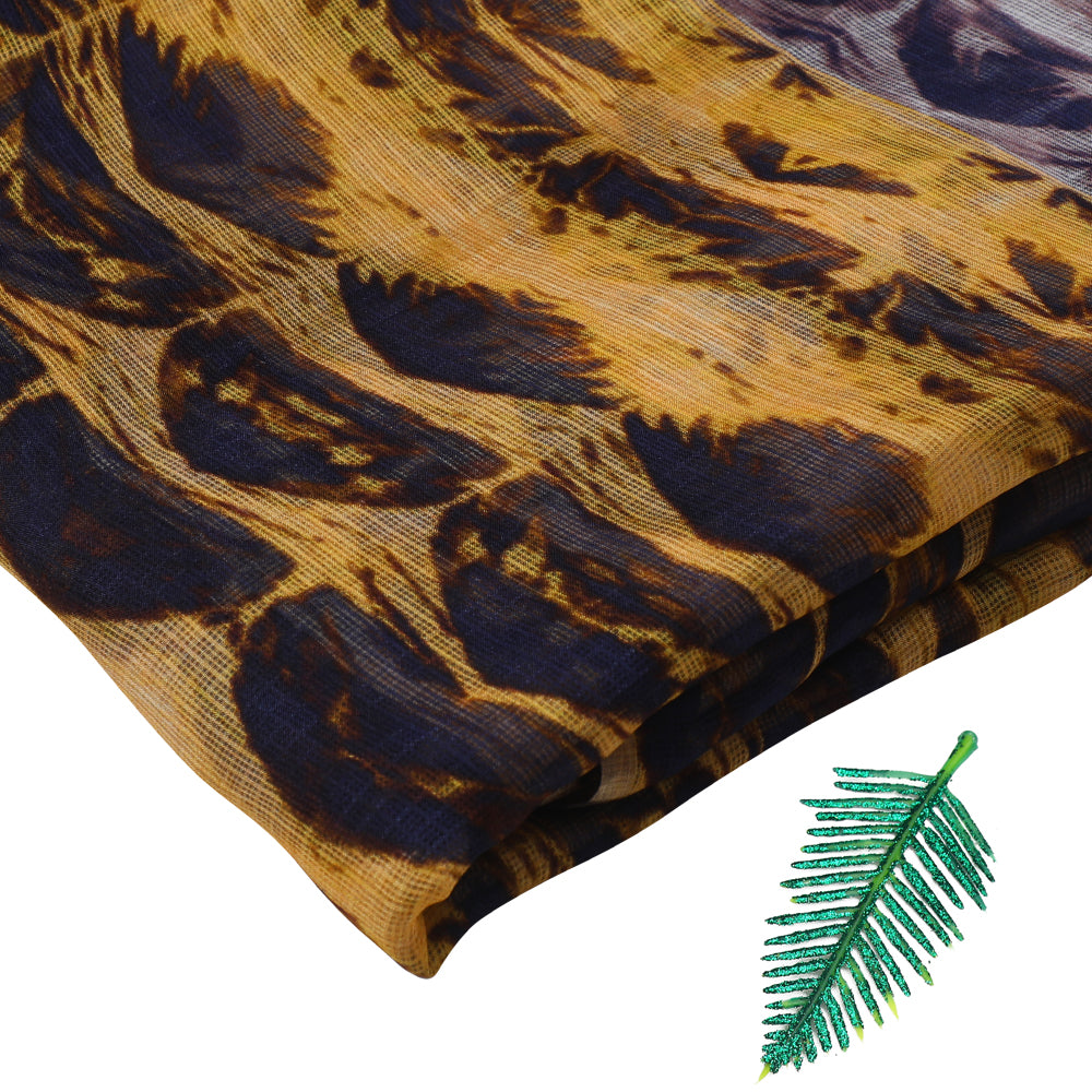 Yellow-Blue Color Digital Printed Tussar Kota Silk Fabric