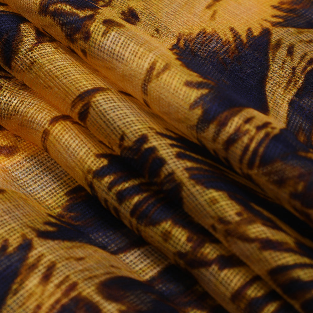 Yellow-Blue Color Digital Printed Tussar Kota Silk Fabric