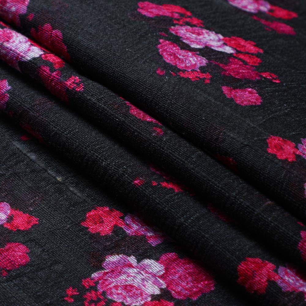 Black-Pink Color Digital Printed Dupion Silk Fabric