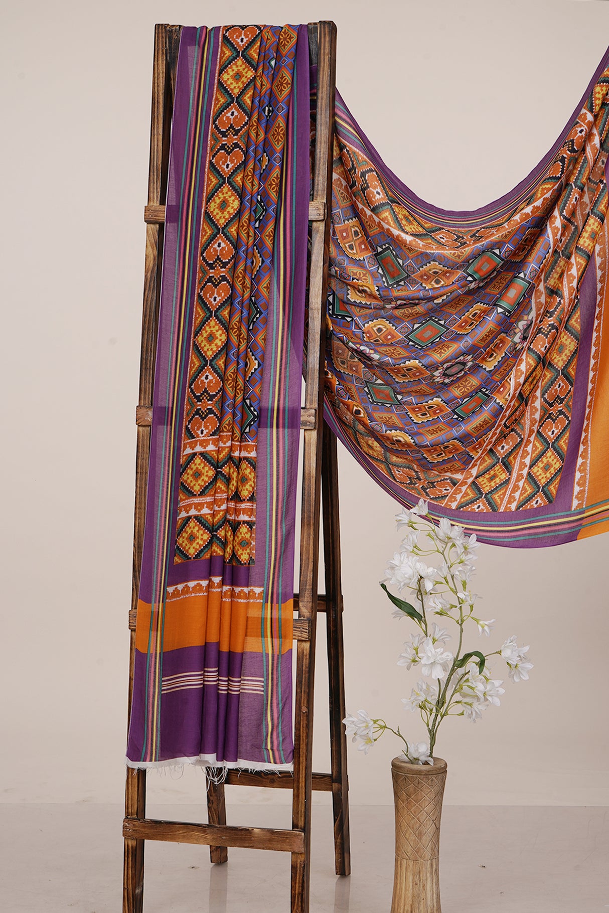 Multi Color Digital Printed Pure Chanderi Dupatta