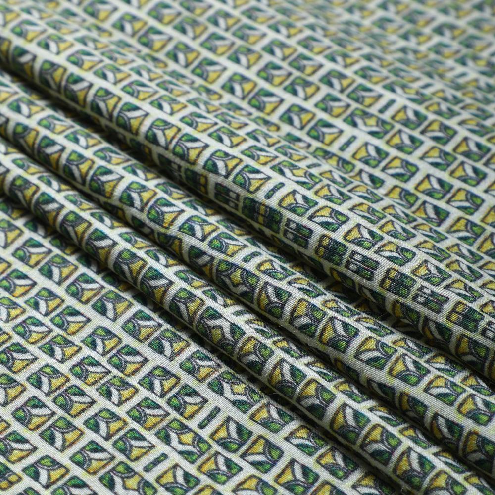 Green Color Digital Printed Muga Georgette Silk Fabric