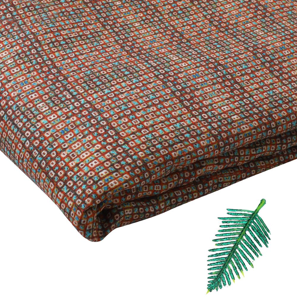 Brown Color Digital Printed Muga Georgette Silk Fabric