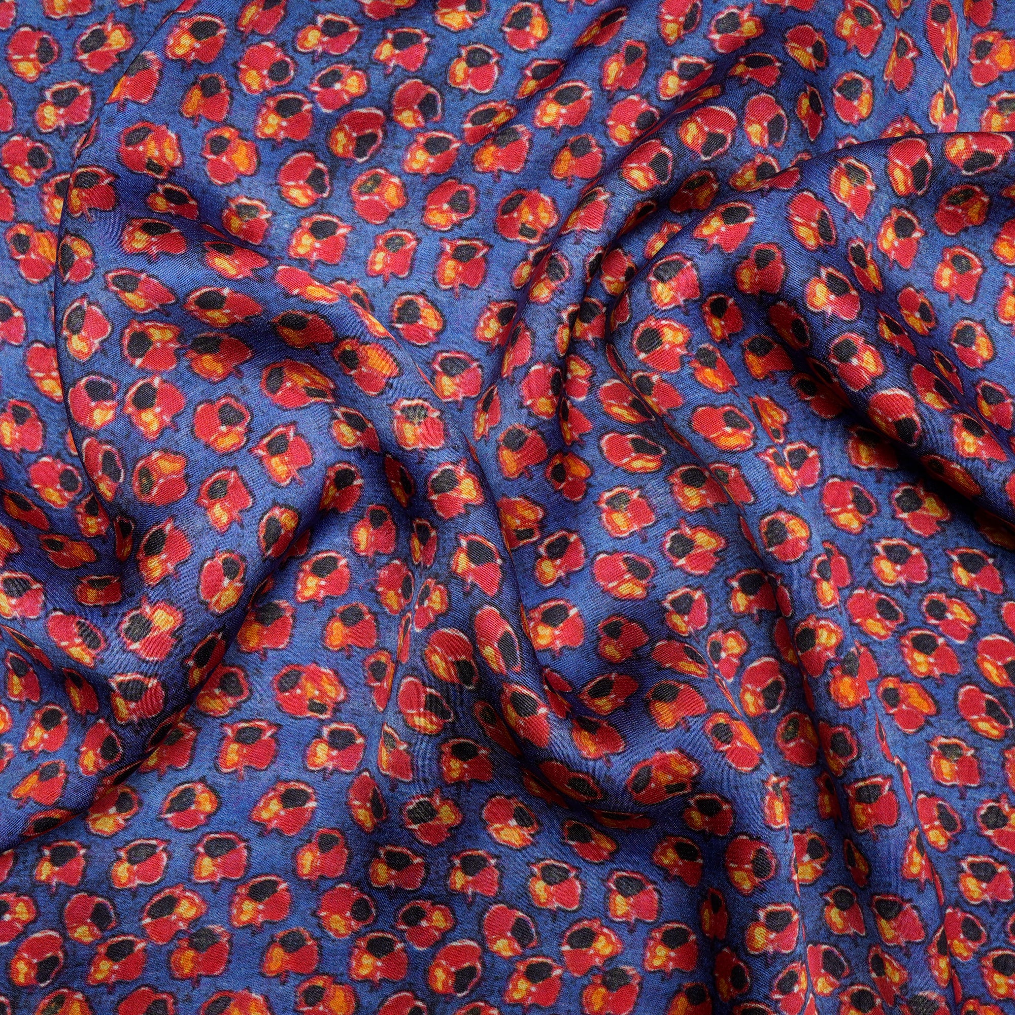 Blue-Red Color Digital Printed Bemberg Satin Georgette Fabric