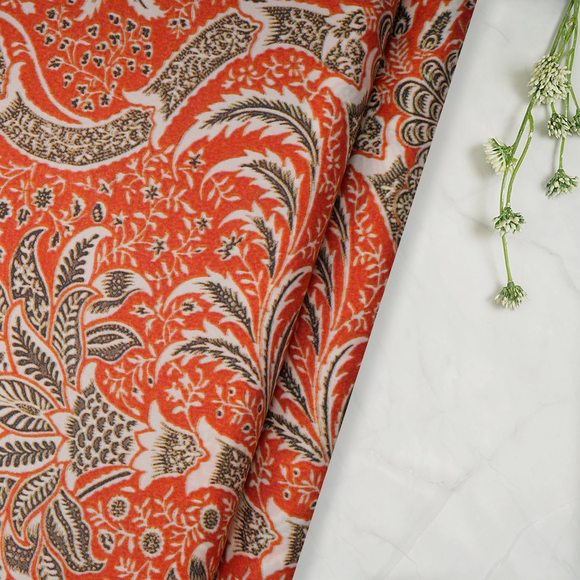 Red-Black Color Digital Printed Bemberg Satin Fabric
