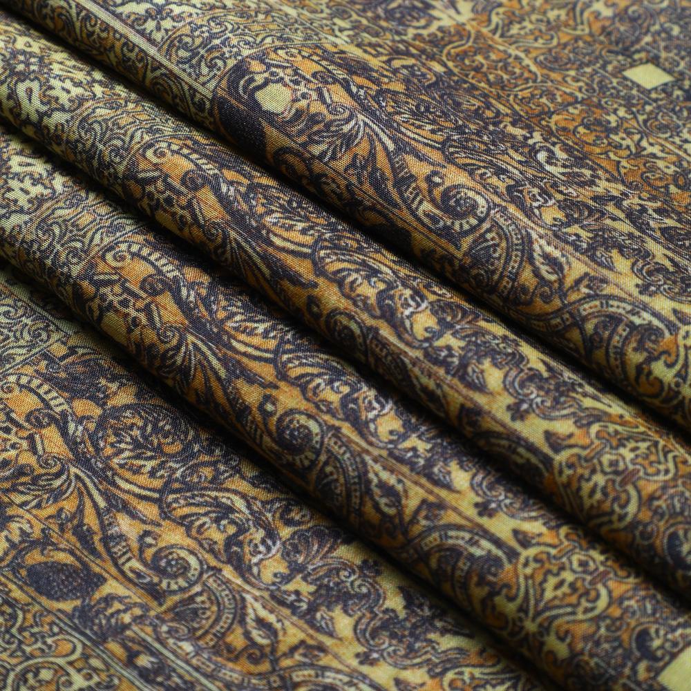 Black-Yellow Color Digital Printed Tussar Chanderi Fabric