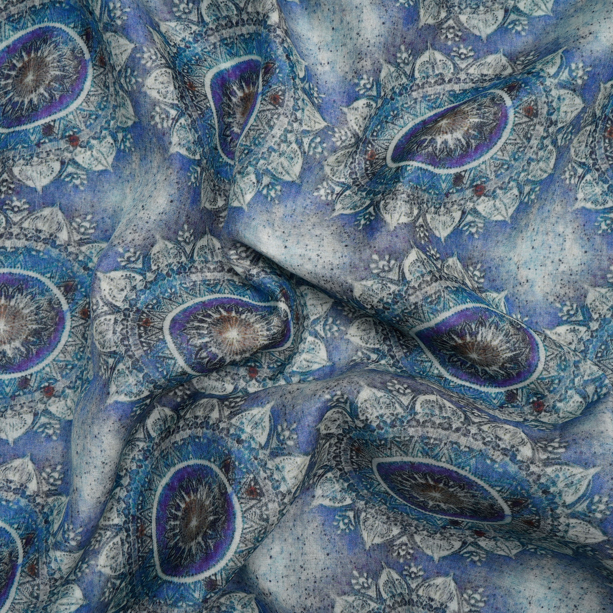 Blue Color Digital Printed Tussar Chanderi Fabric