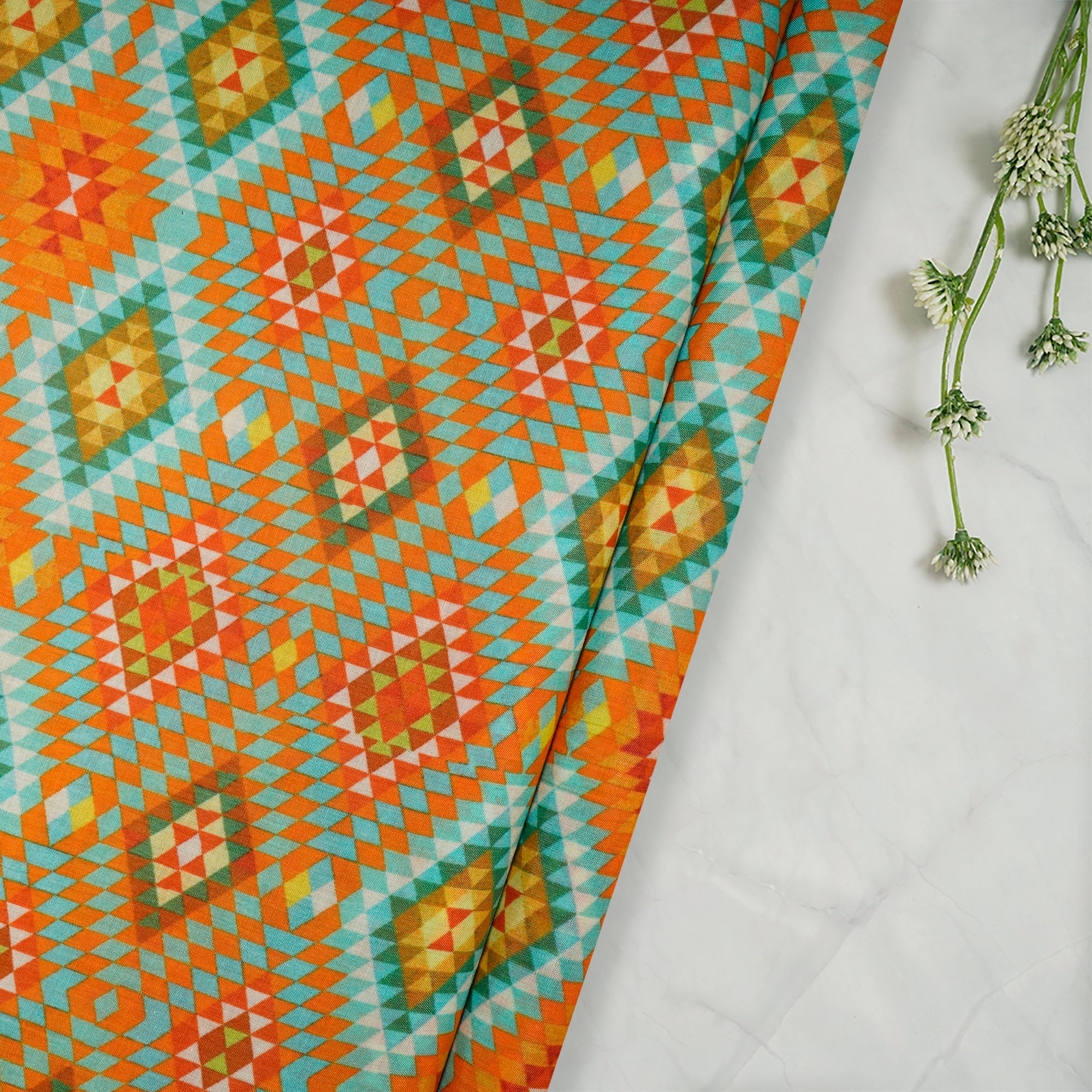 Multi Color Digital Printed Tussar Chanderi Fabric