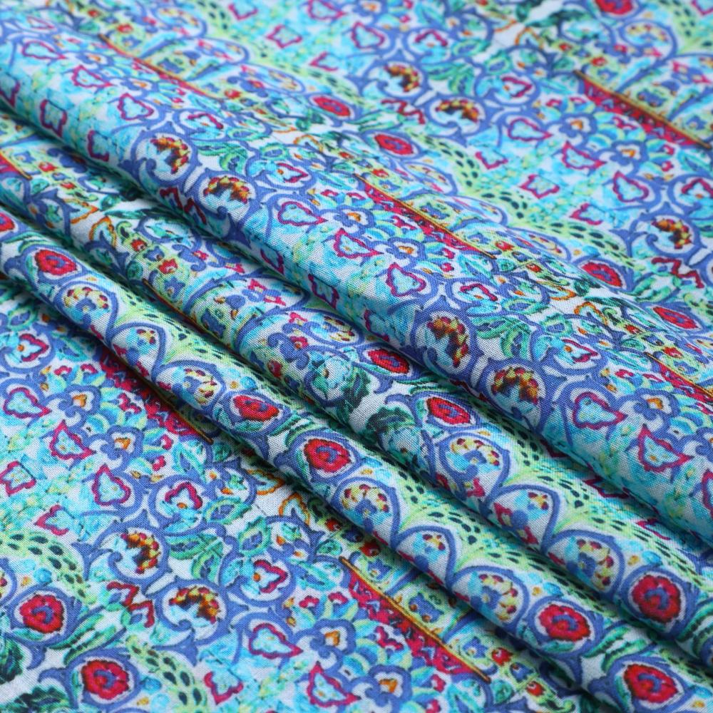 Multi Color Digital Printed High Twisted Cotton Voile Fabric
