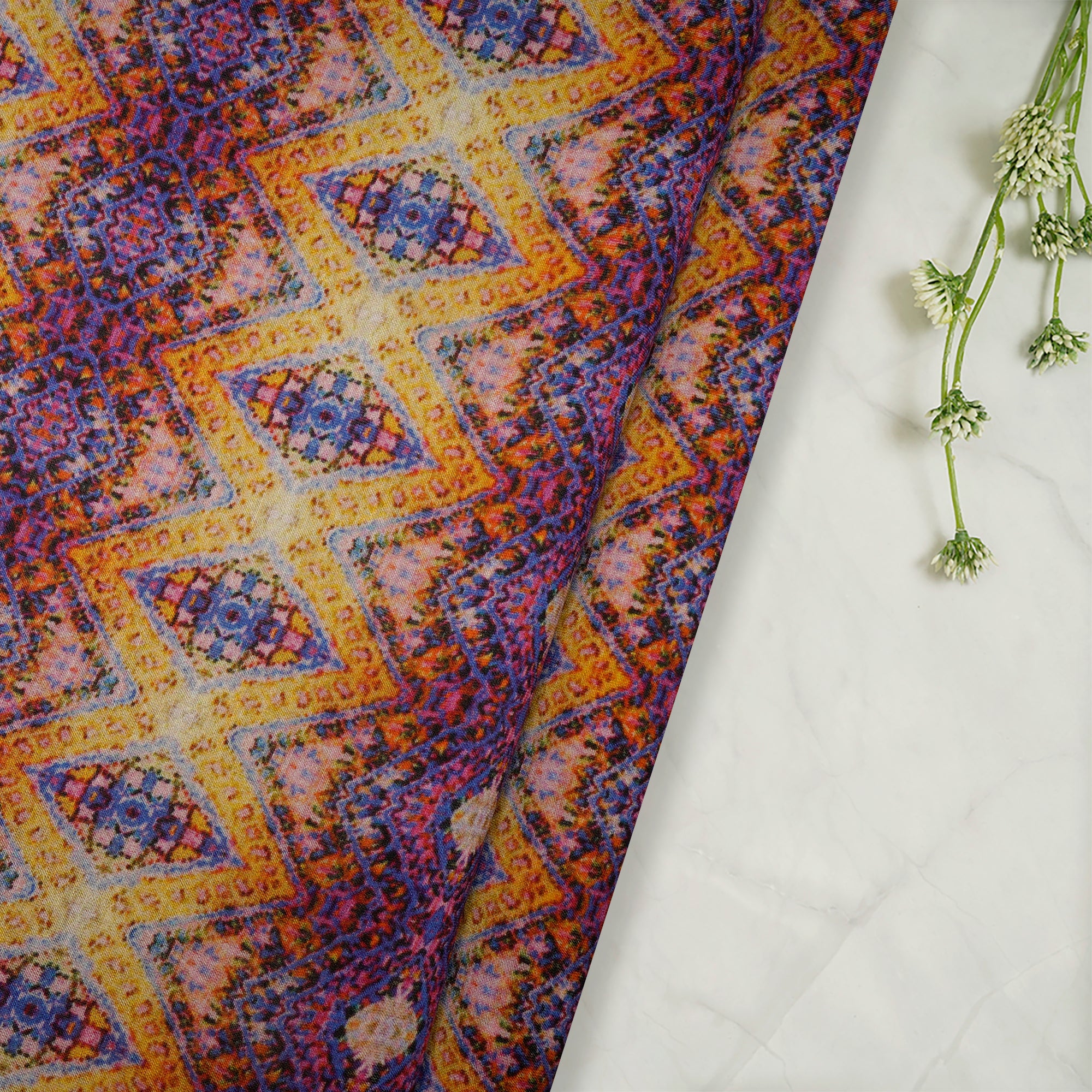 Multi Color Digital Printed Pure Chanderi Fabric