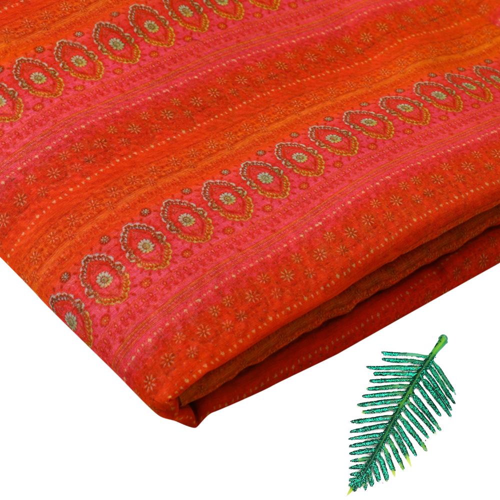 Pink-Orange Color Digital Printed Pure Chanderi Fabric