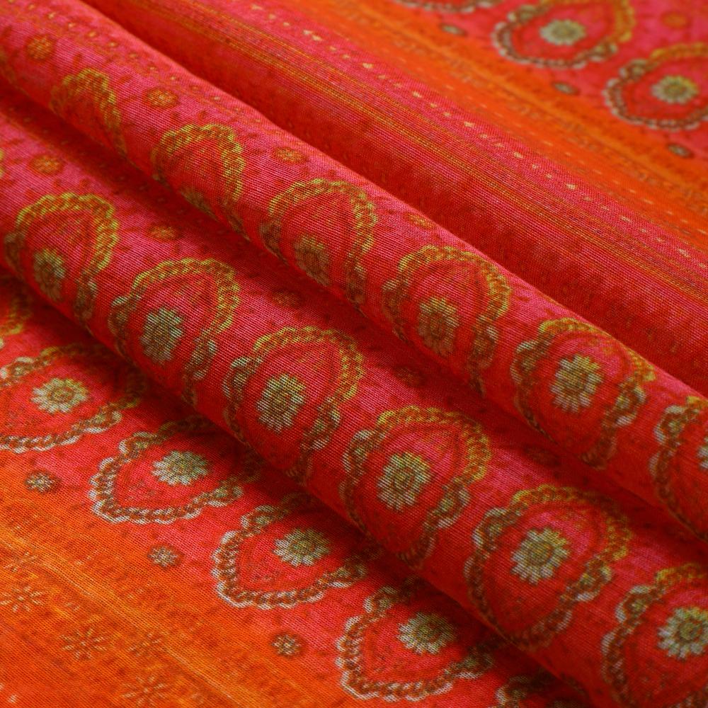 Pink-Orange Color Digital Printed Pure Chanderi Fabric