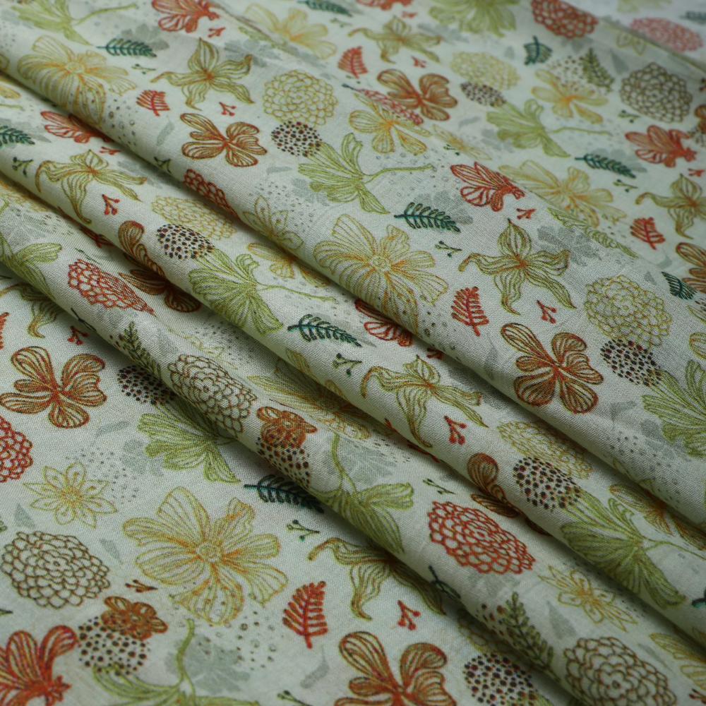 Multi Color Digital Printed Silk Cotton Tussar Chanderi Fabric