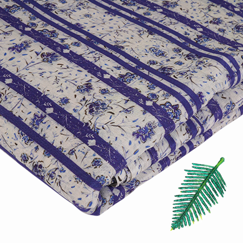 Off-White-Purple Color Digital printed Tussar Chanderi Fabric