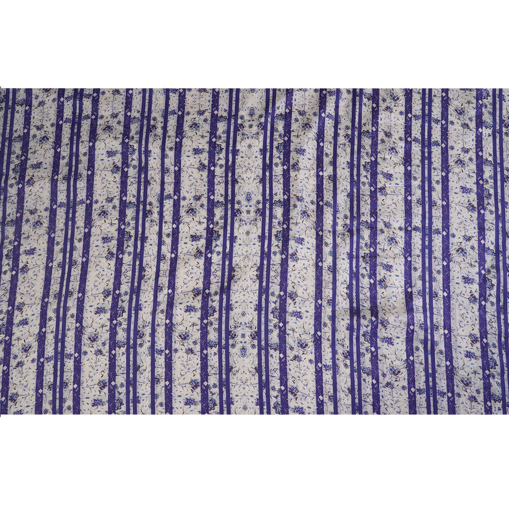 Off-White-Purple Color Digital printed Tussar Chanderi Fabric