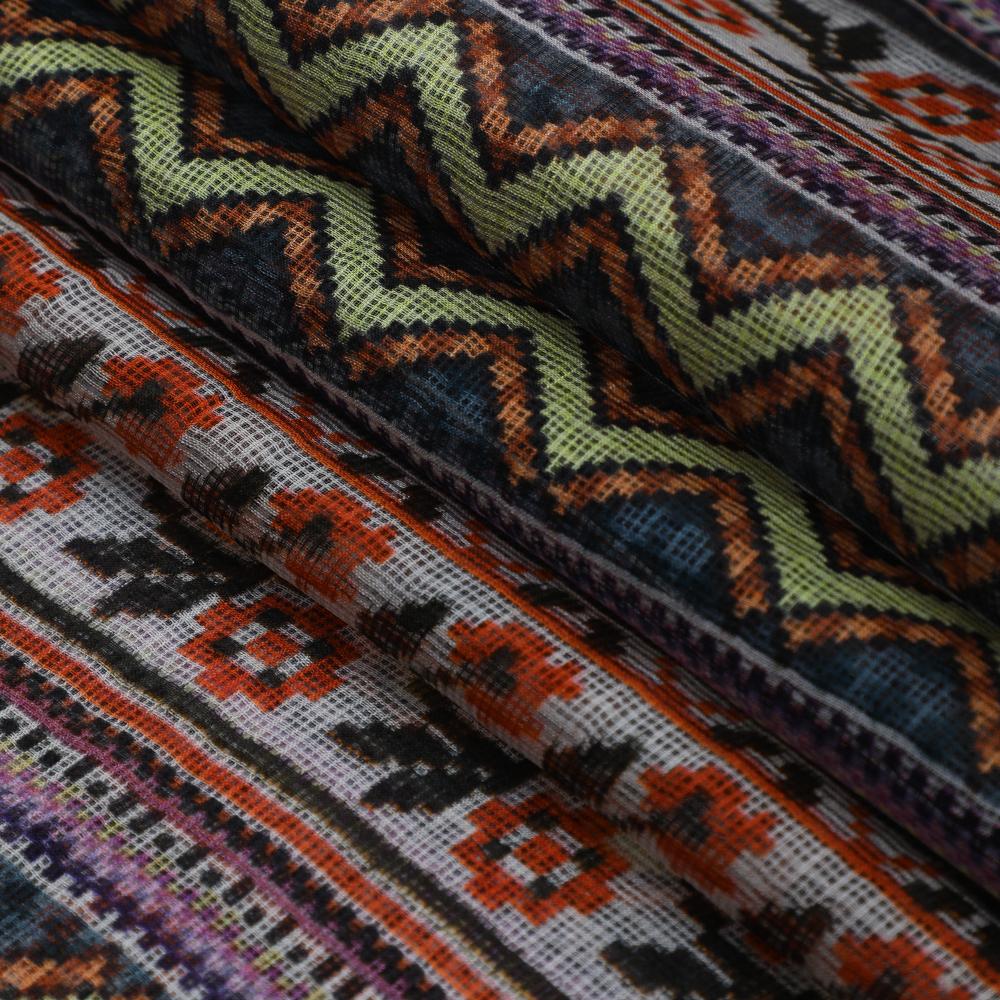 Multi Color Printed Kota Silk Fabric