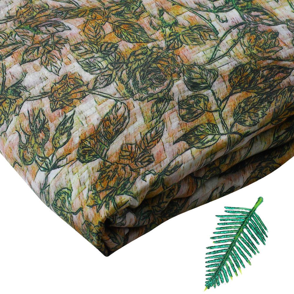 Green-Beige Color Digital Printed Bemberg Satin Fabric