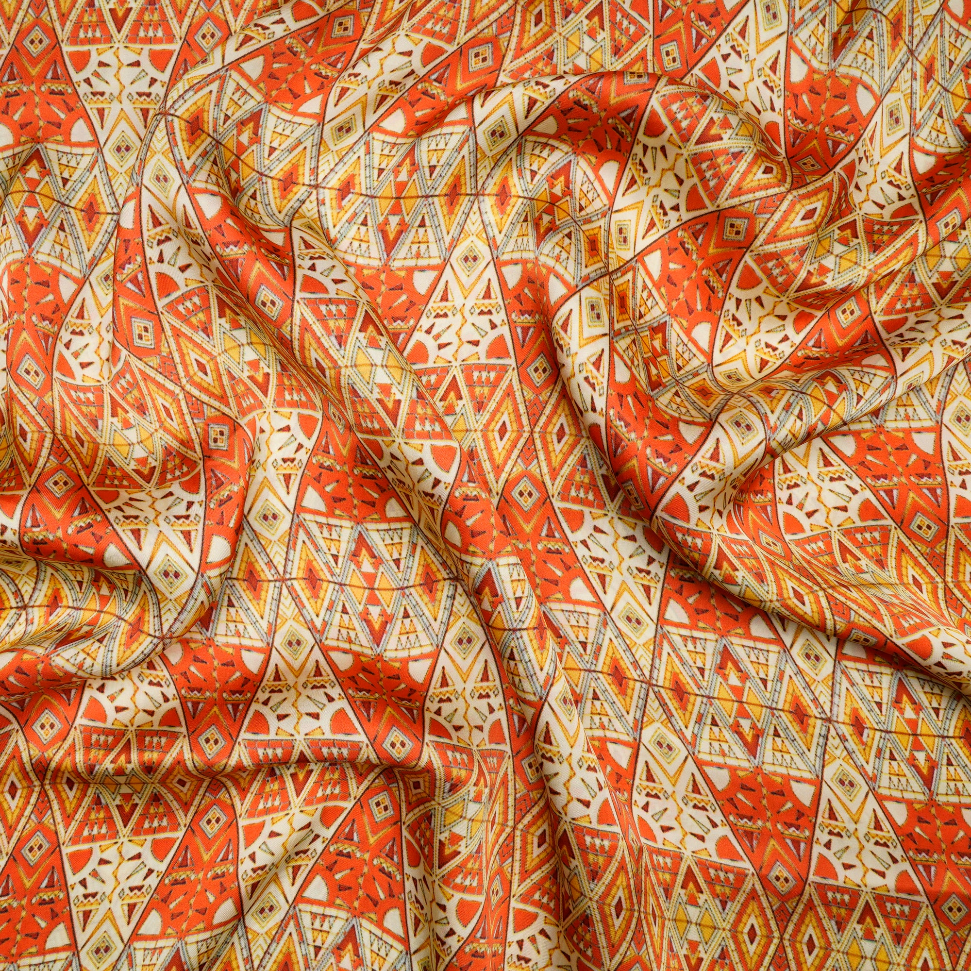 Orange-Cream Color Digital Printed Bemberg Satin Fabric