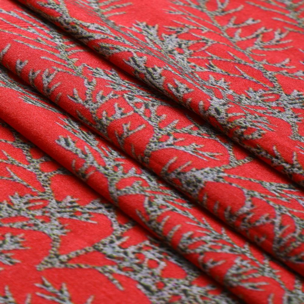 Red Color Digital Printed Muga Georgette Silk Fabric
