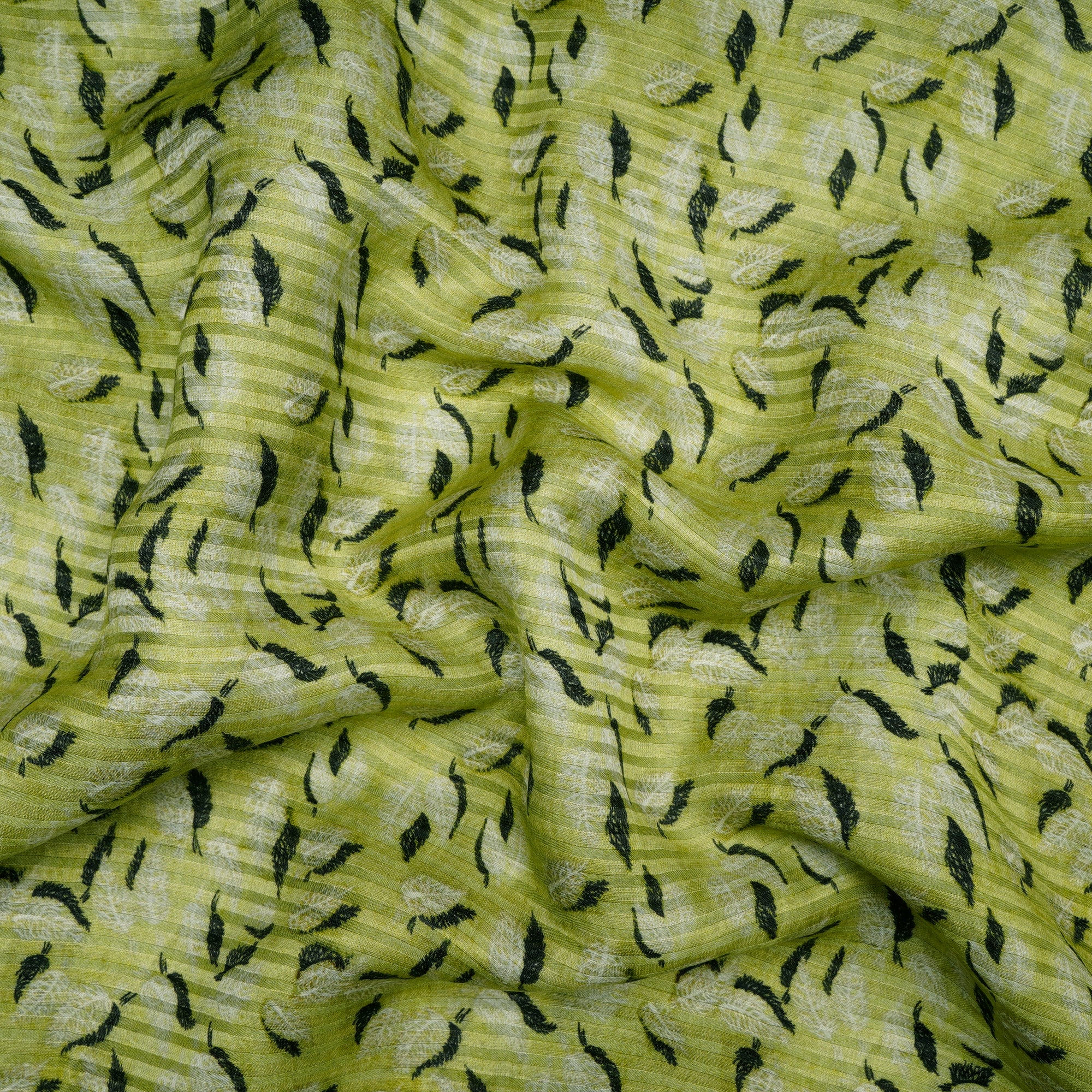 Green Color Digital Printed Bemberg Linen Satin Fabric