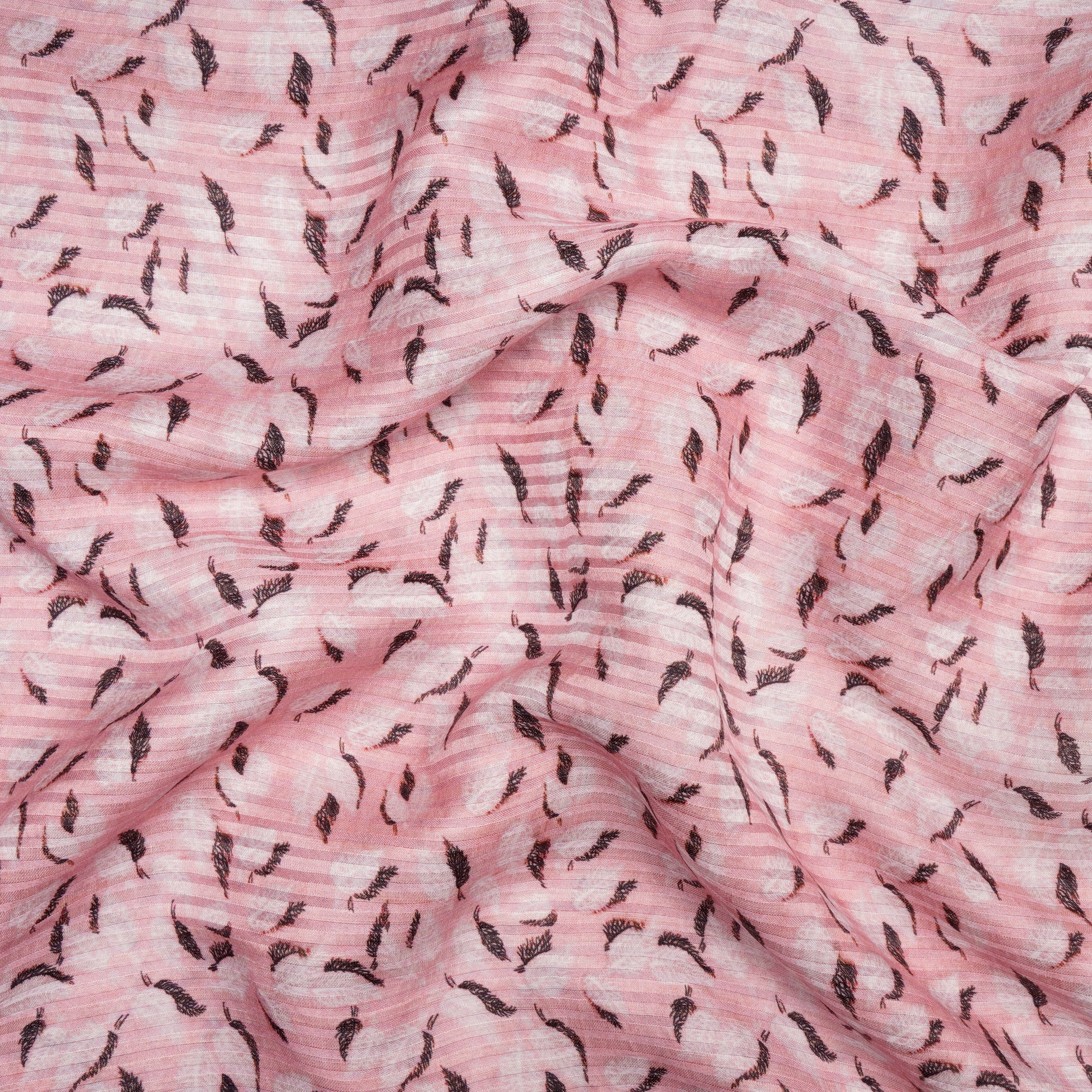 Light Pink-Black Color Digital Printed Bemberg Linen Satin Fabric