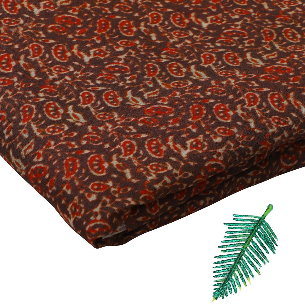 Brown Color Digital Printed Muga Georgette Fabric