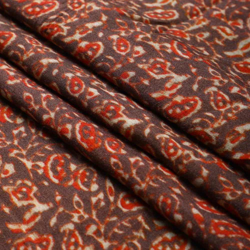 Brown Color Digital Printed Muga Georgette Fabric